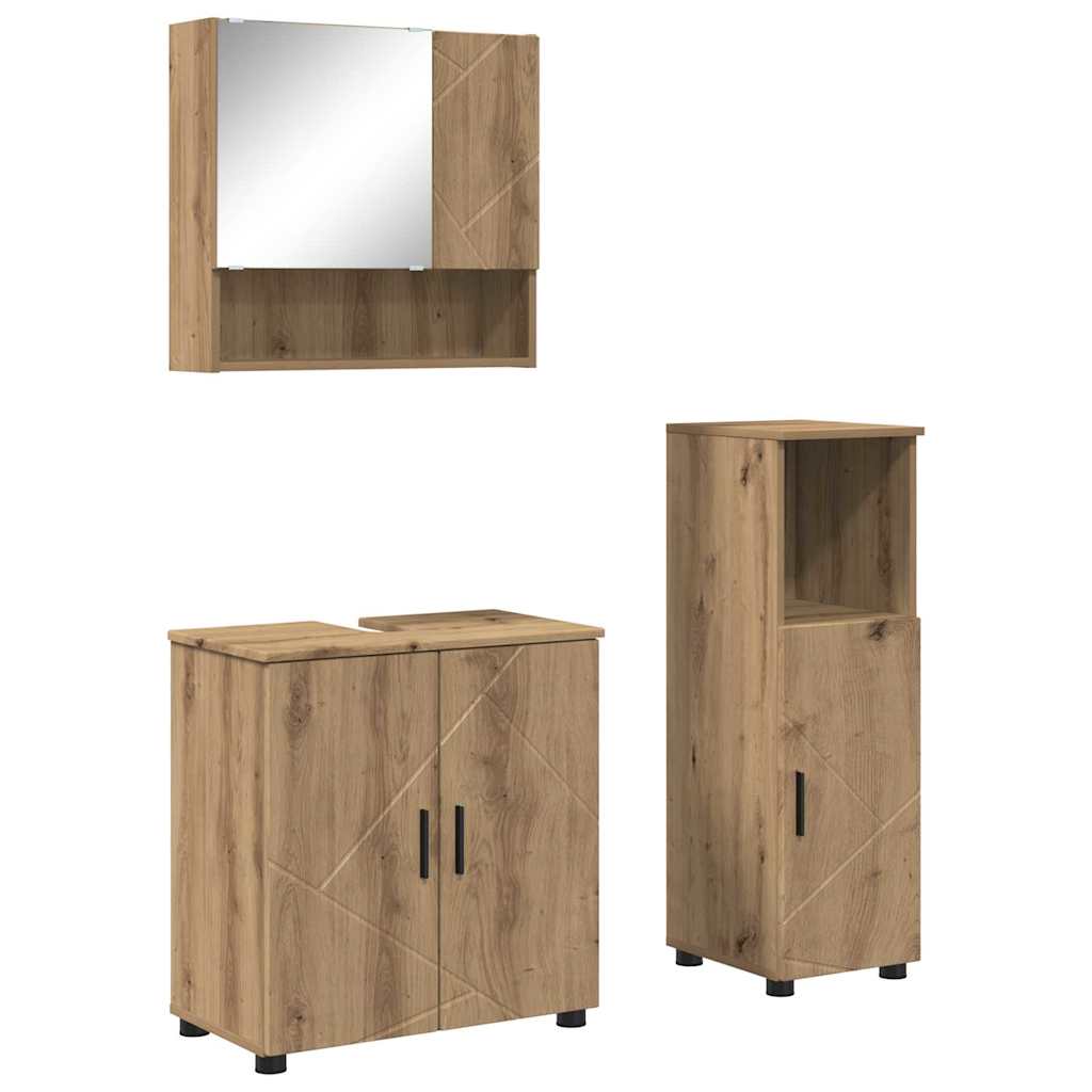 Badezimmermöbel-Set mit Tür 3 pcs Weiß Holzwerkstoff & Metall
