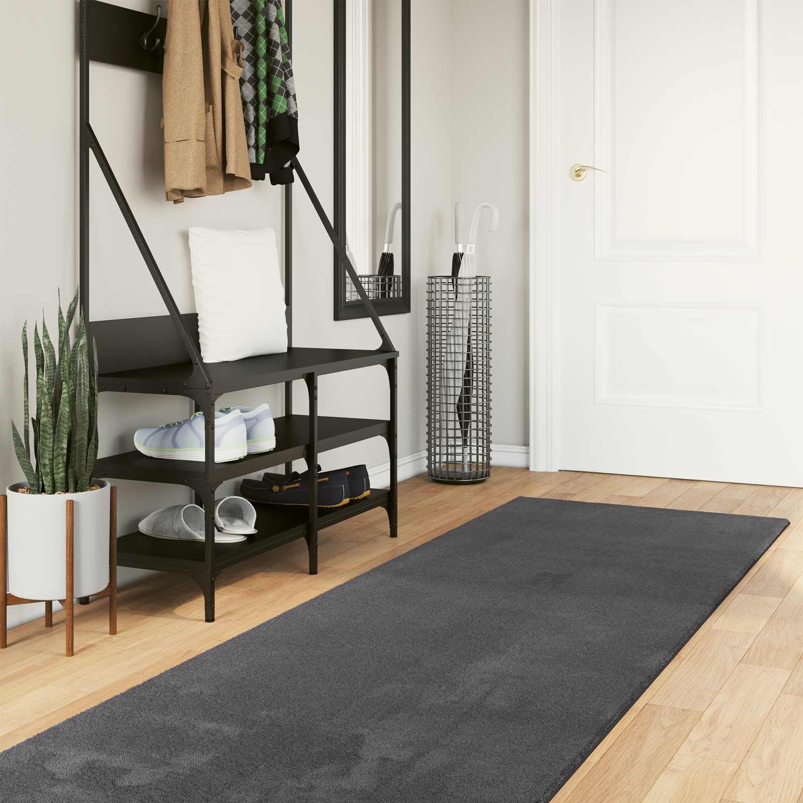 Teppich HUARTE Kurzflor Weich und Waschbar Anthrazit 60x110 cm