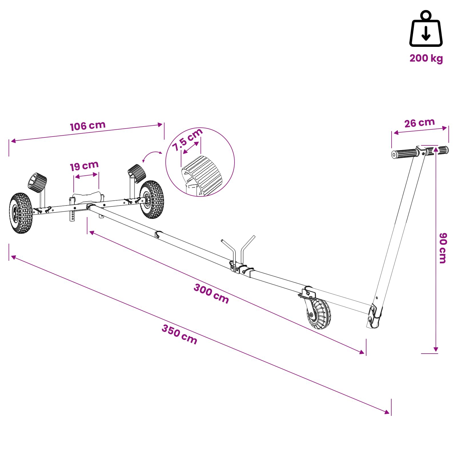 Verstellbarer Bootstrailer mit Luftreifen 200 kg Load Silber