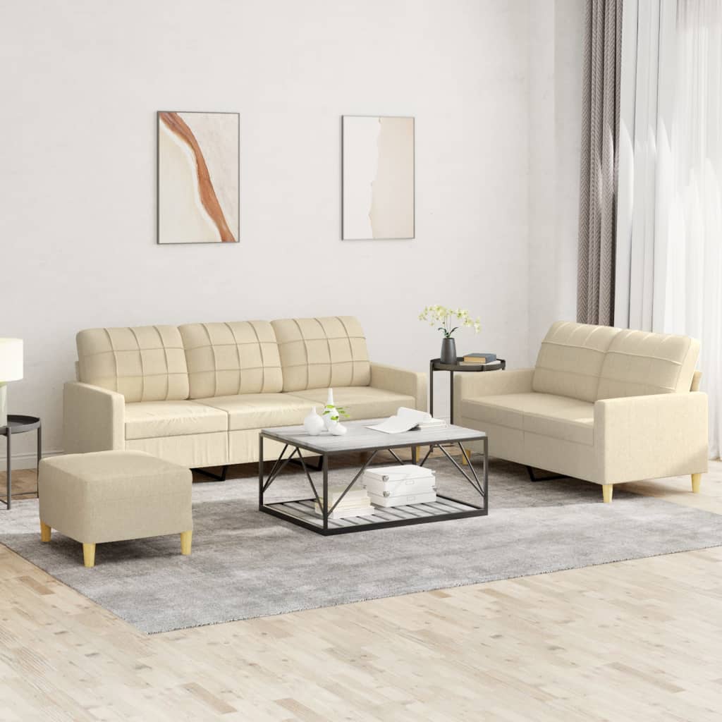 3-tlg. Sofagarnitur mit Kissen Braun Stoff