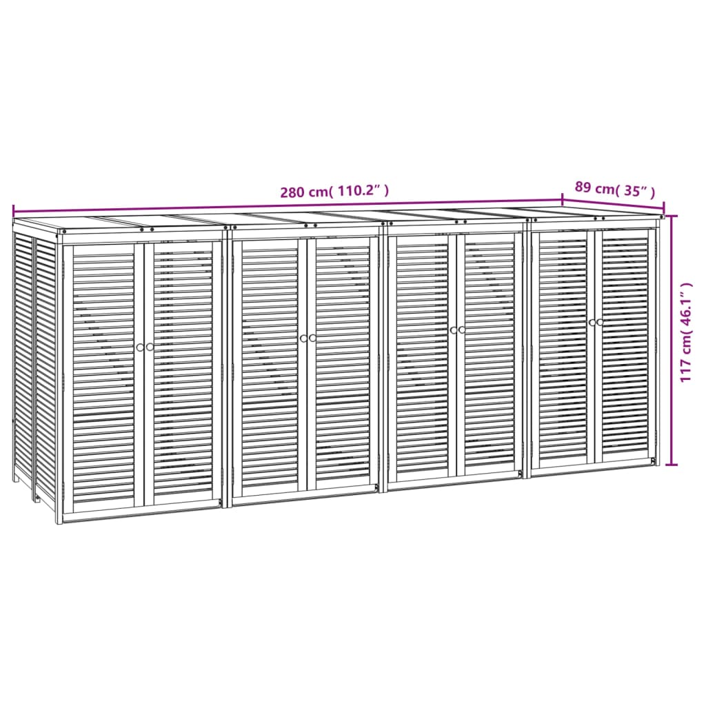 Mülltonnenbox für 2 Tonnen 140x89x117 cm Massivholz Akazie