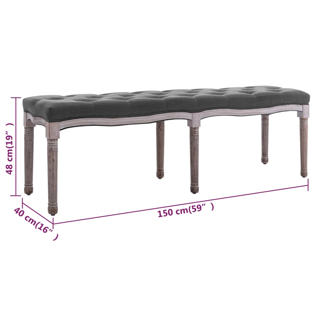 Bank Leinen Massivholz 150 x 40 x 48 cm Cremeweiß