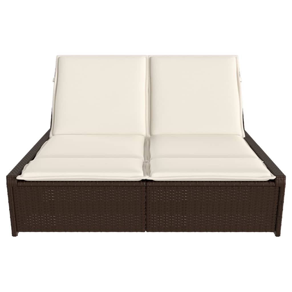 Doppel-Sonnenliege mit Kissen Schwarz Poly Rattan
