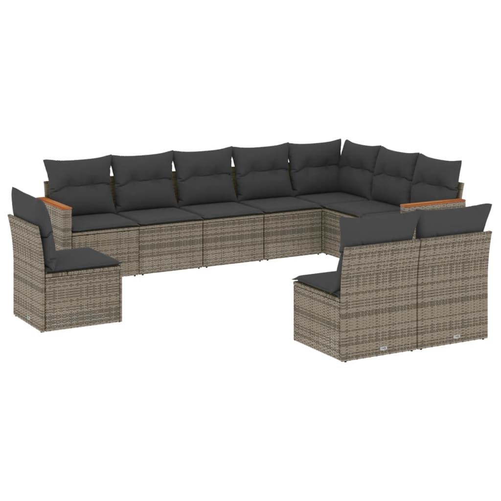 10-tlg. Garten-Sofagarnitur mit Kissen Schwarz Poly Rattan