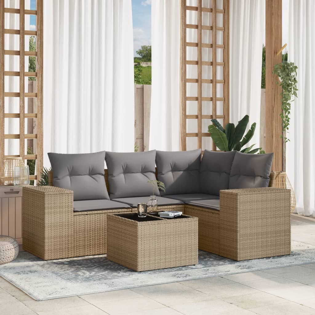 4-tlg. Garten-Sofagarnitur mit Kissen Schwarz Poly Rattan
