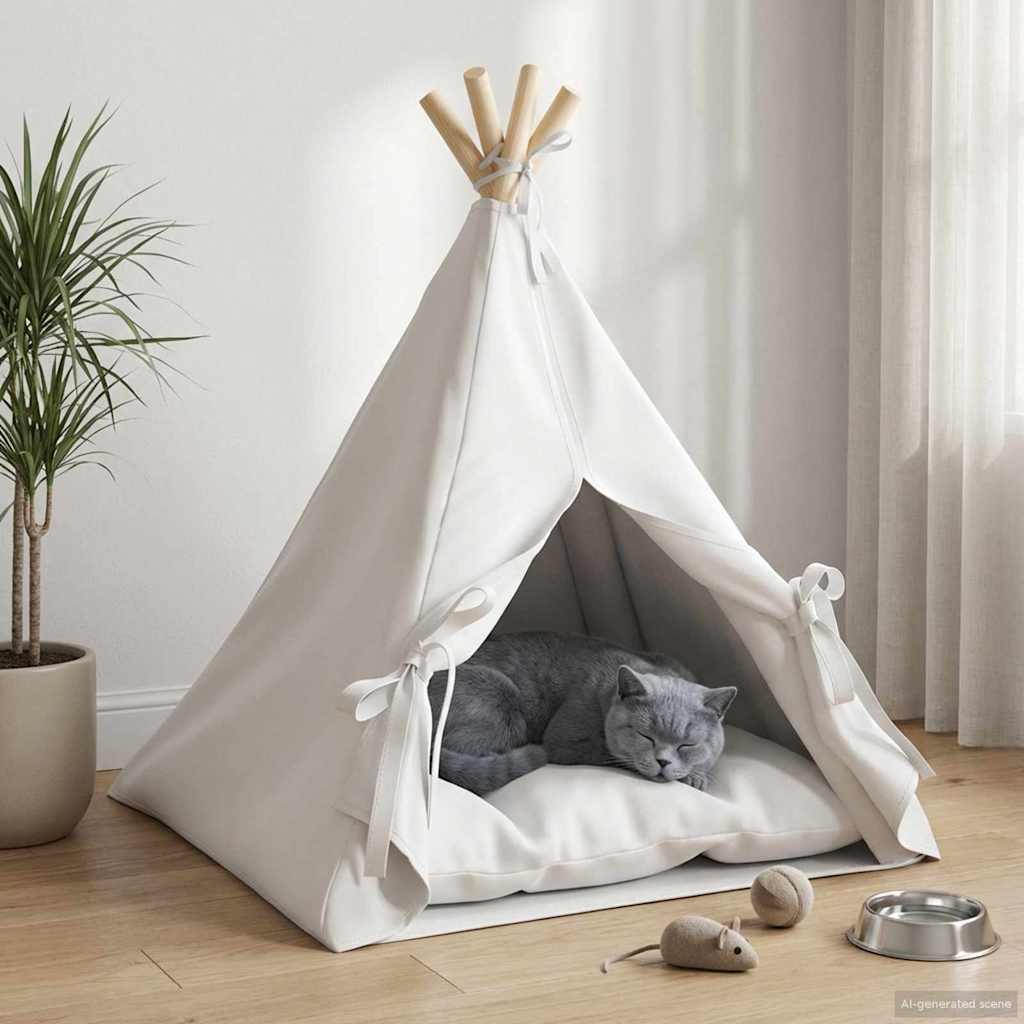 Haustier-Tipi mit Kissen Weiß 40 x 40 x 50 cm Polyester
