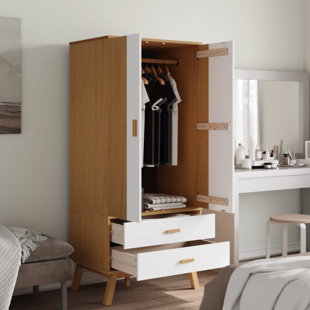 Kleiderschrank OLDEN Braun 76,5x53x172 cm Massivholz Kiefer