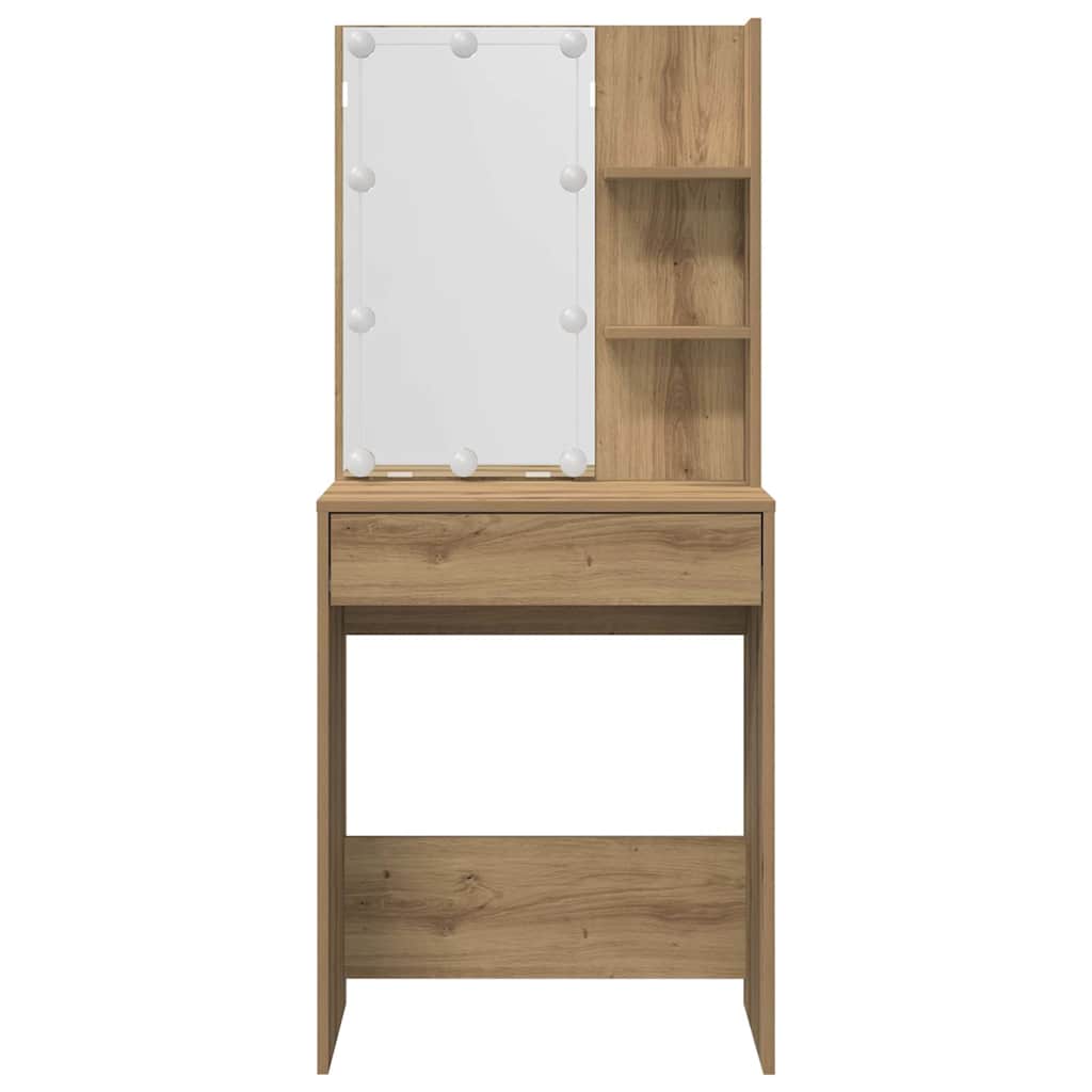 Schminktisch-Set mit LED Weiß Holzwerkstoff