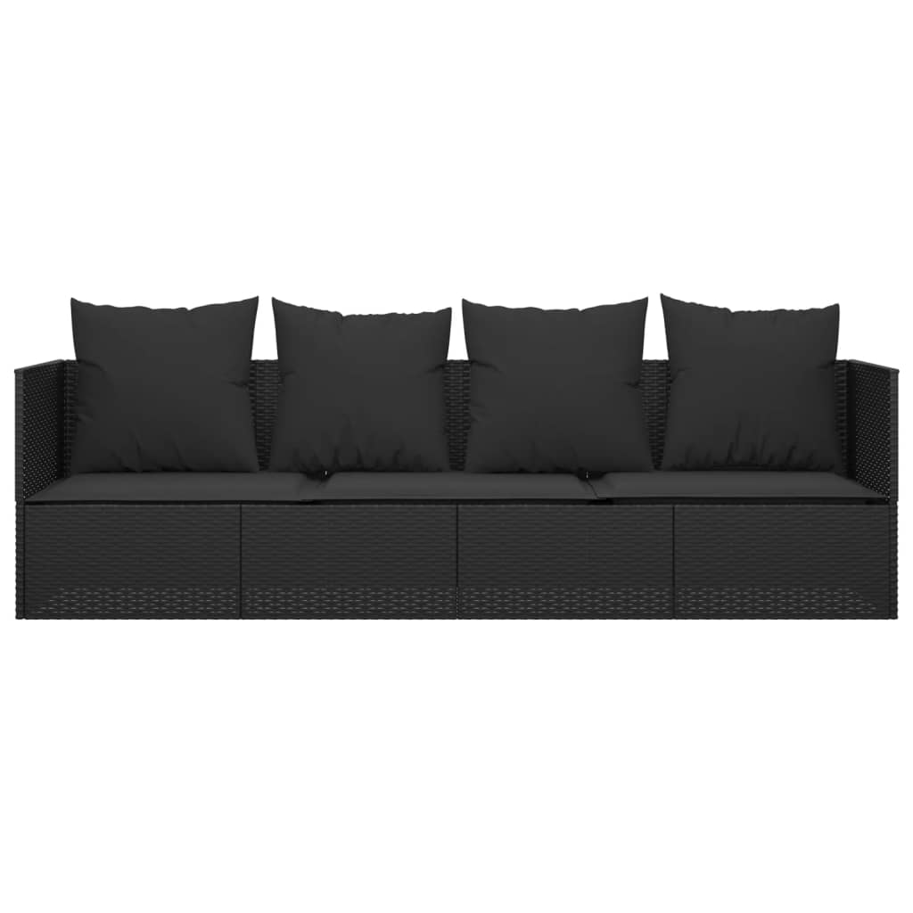 Outdoor-Loungebett mit Kissen Braun Poly Rattan
