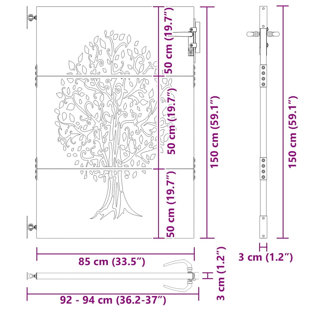 Gartentor 85x75 cm Cortenstahl Baum-Design