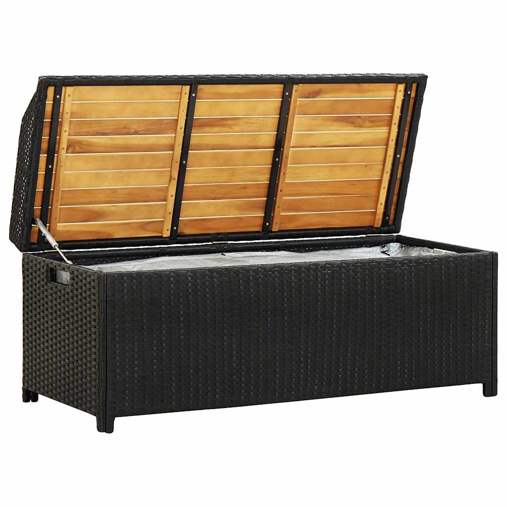 Bank mit Stauraum Schwarz 100x50x52 cm Poly Rattan Akazienholz