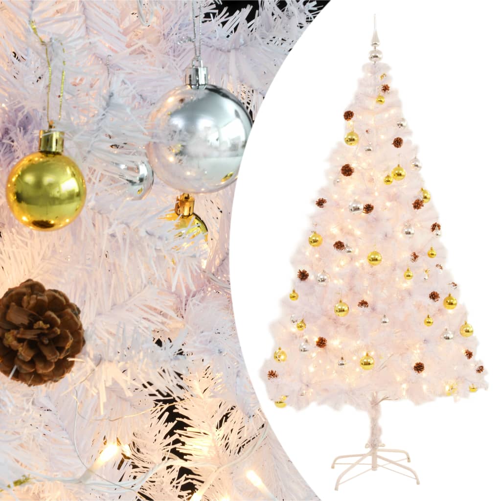 Künstlicher Weihnachtsbaum mit Beleuchtung & Kugeln Grün 150 cm