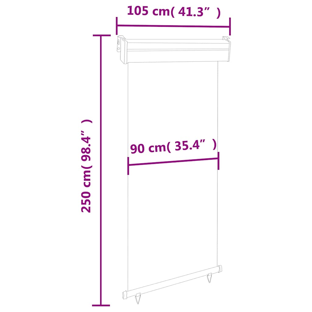 Balkon Seitenmarkise 60 x 250 cm 100% Polyester Eisen Stahl