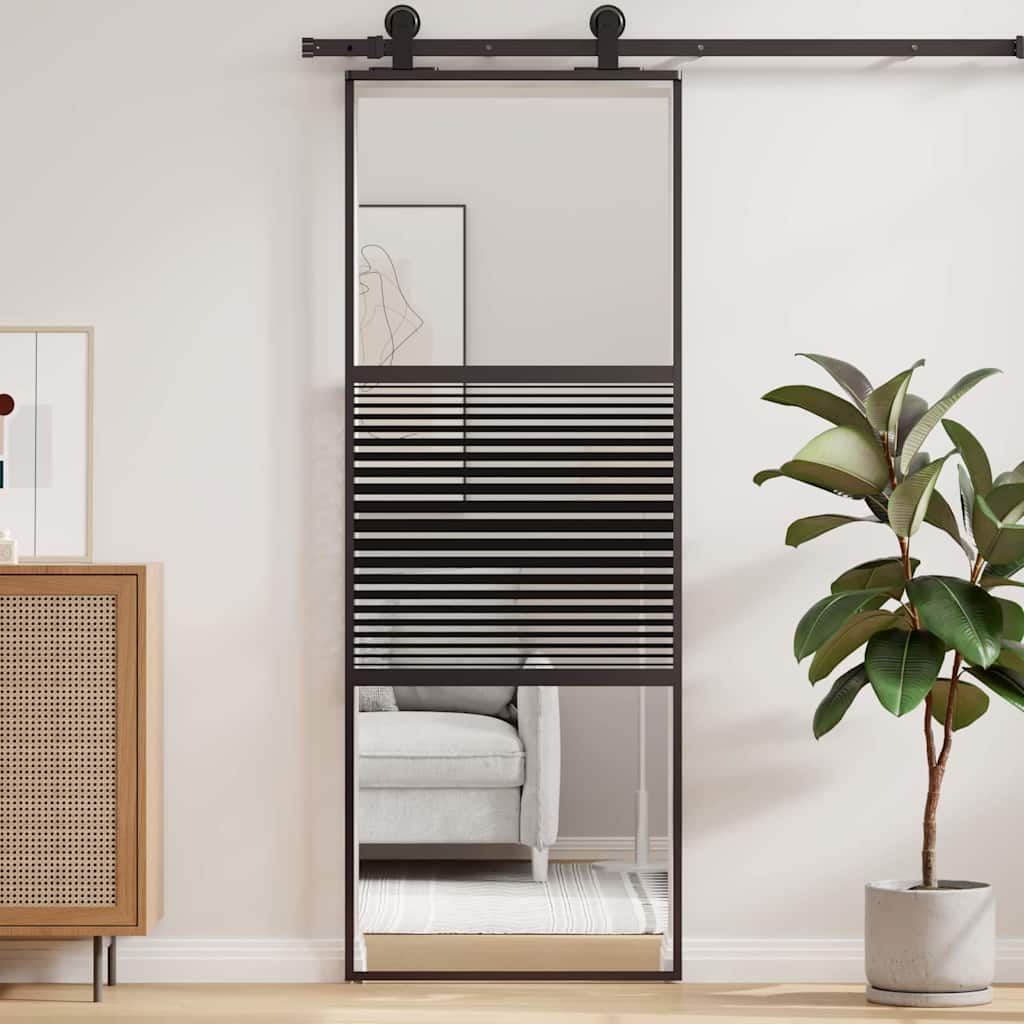 Schiebetür 3-teilig ESG-Glas und Aluminium 76x205 cm Schwarz