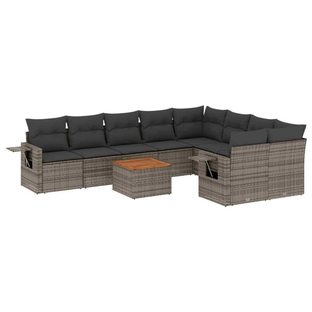 10-tlg. Garten-Sofagarnitur mit Kissen Schwarz Poly Rattan