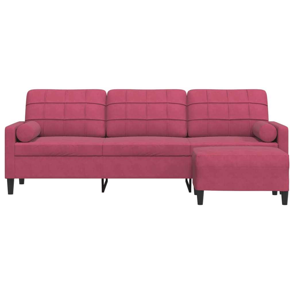3-Sitzer-Sofa mit Hocker Hellgrau 180 cm Samt