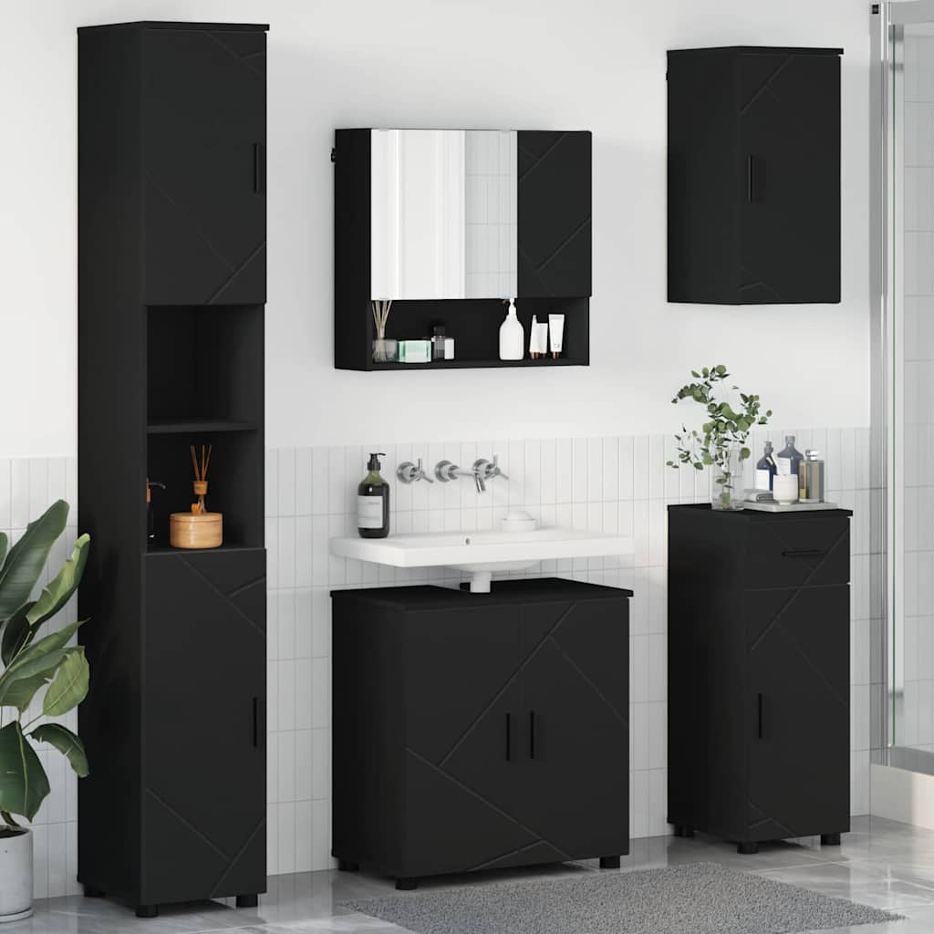 Badezimmermöbel-Set mit Tür 5 pcs Weiß Holzwerkstoff & Metall