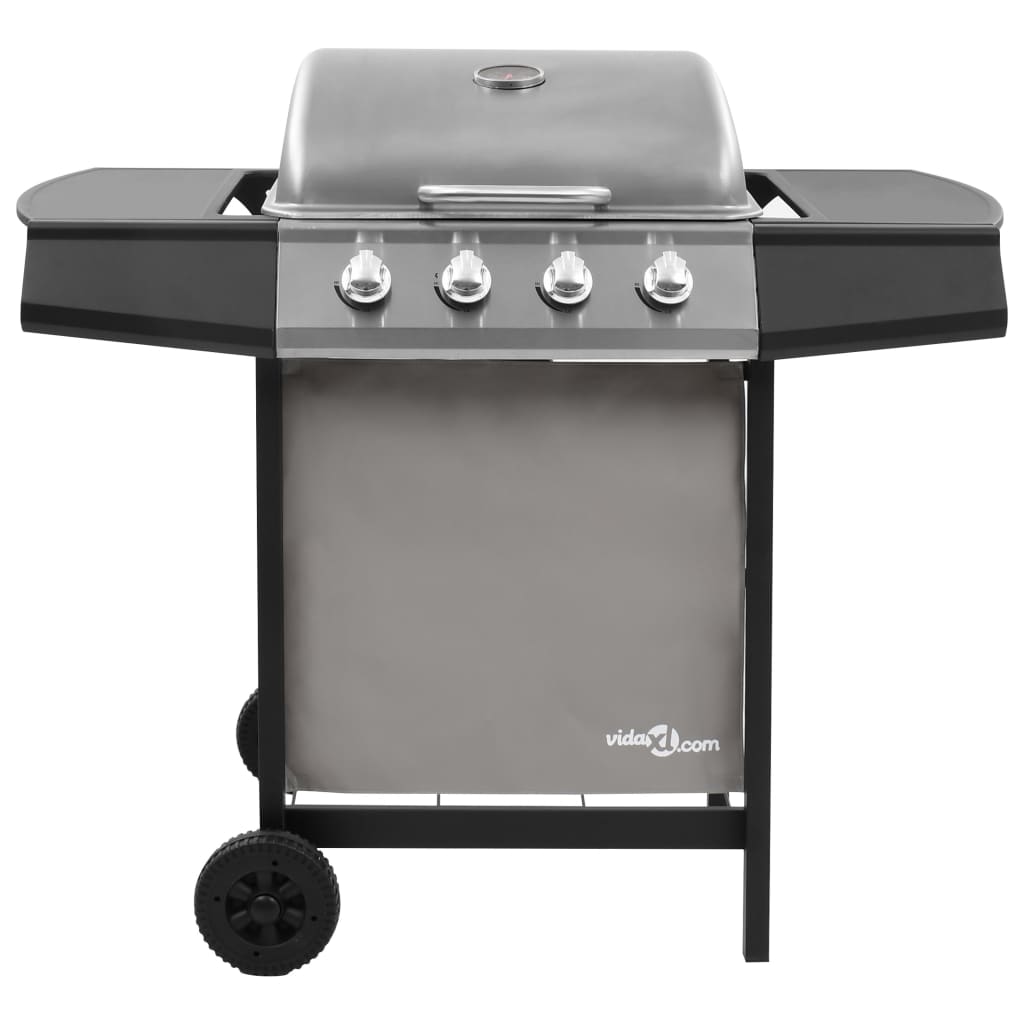 Gasgrill mit 4 Flammen Schwarz und Silbern