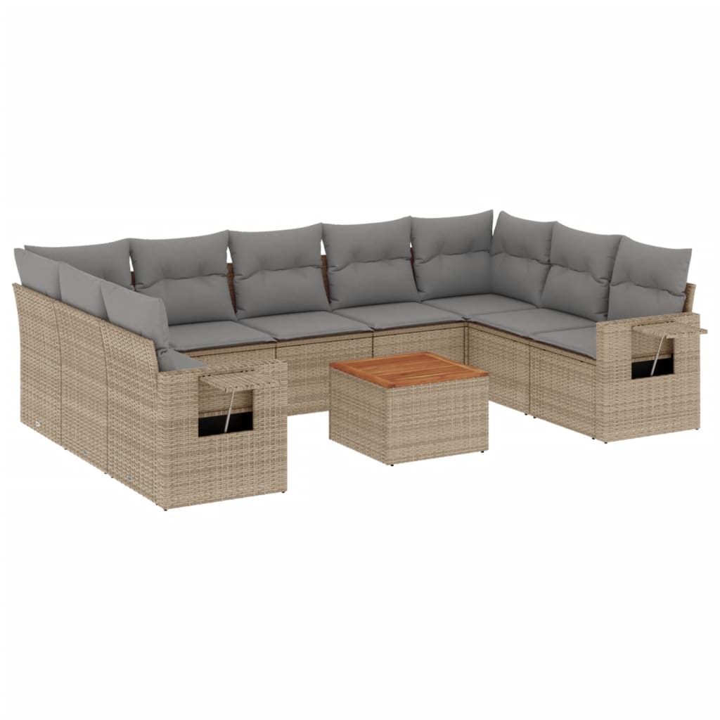 10-tlg. Garten-Sofagarnitur mit Kissen Schwarz Poly Rattan