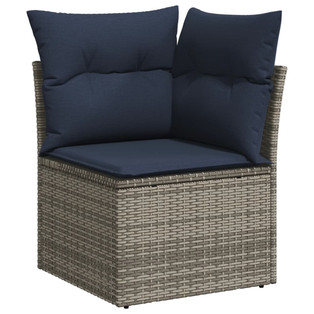 10-teiliges Gartensofa-Set mit Kissen, schwarzes Polyrattan