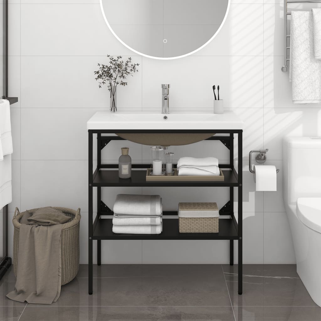 Badezimmer-Waschtischgestell mit Waschbecken Weiß Eisen