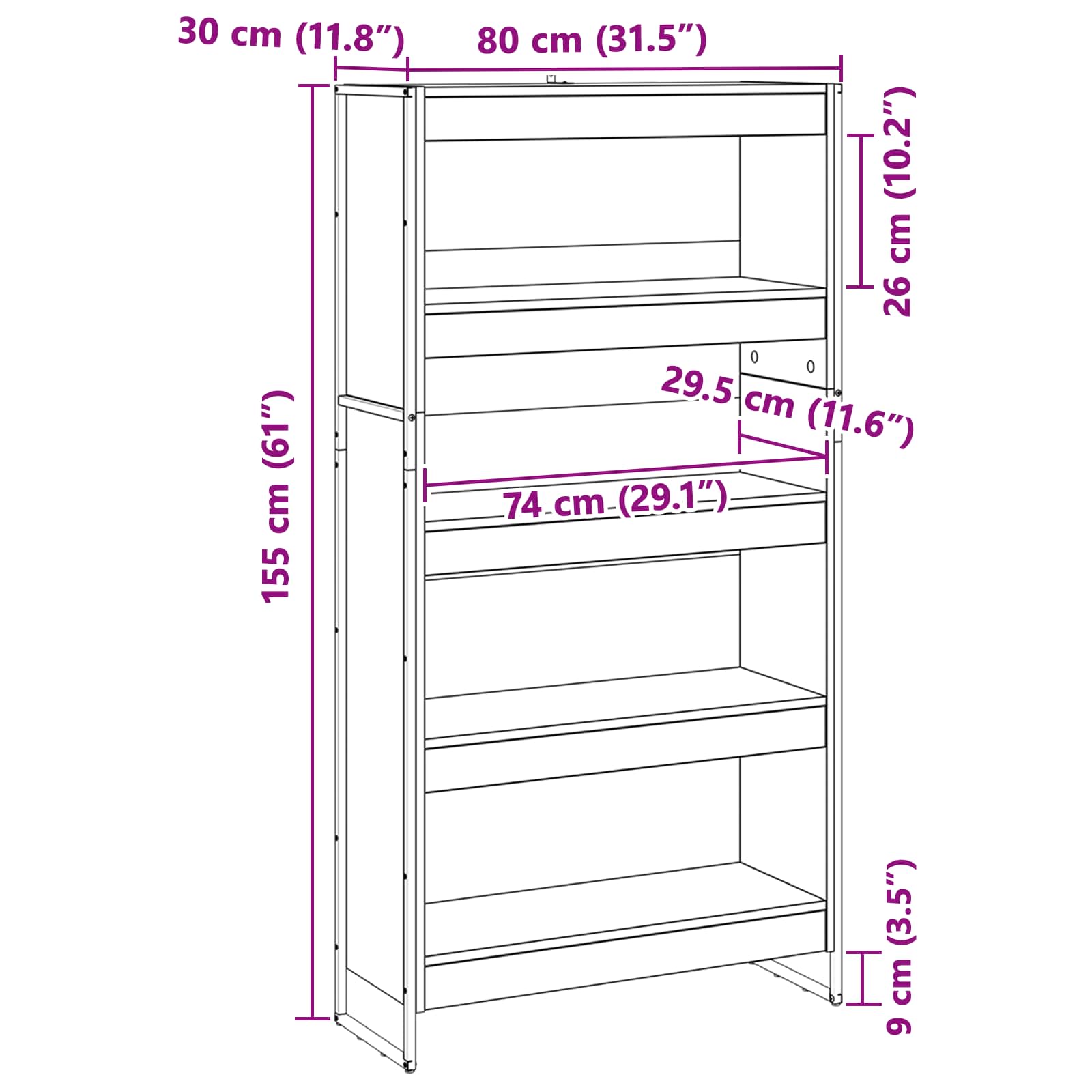 Bücherregal 2 pcs Schwarz Eichen-Optik 60 x 30 x 189,5 cm
