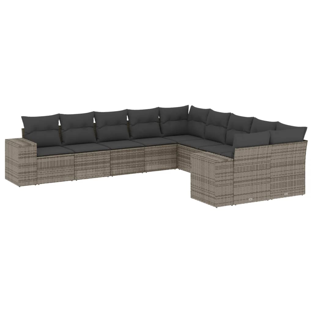 10-tlg. Garten-Sofagarnitur mit Kissen Schwarz Poly Rattan