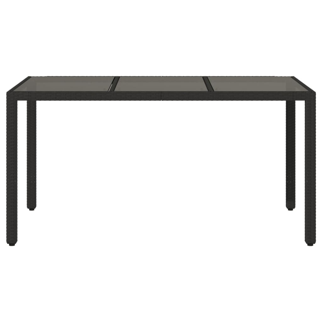 Gartentisch 150x90x75 cm Hartglas und Poly Rattan Schwarz