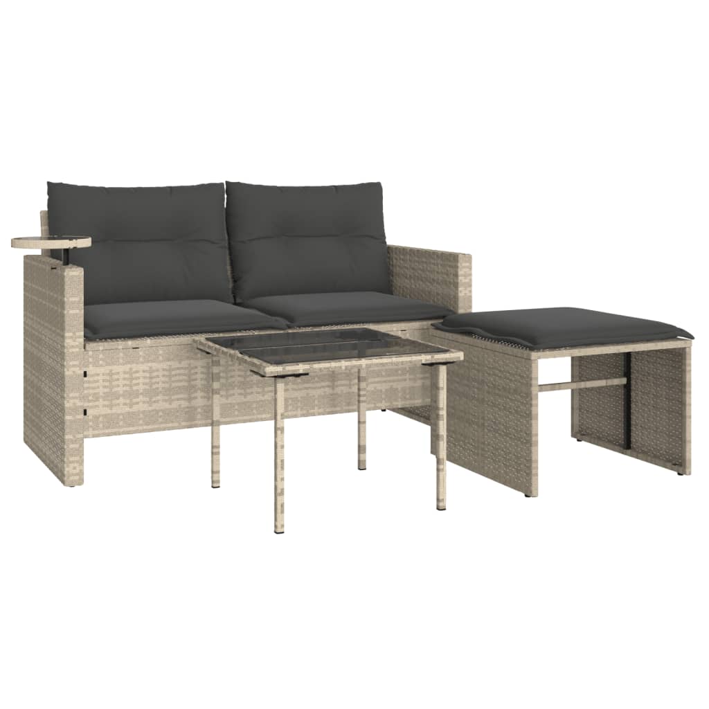 3-tlg. Garten-Sofagarnitur mit Kissen Schwarz Poly Rattan