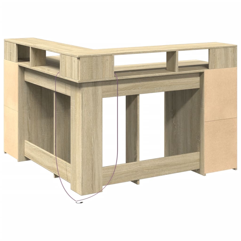 LED-Schreibtisch Weiß 130x130x91 cm Holzwerkstoff