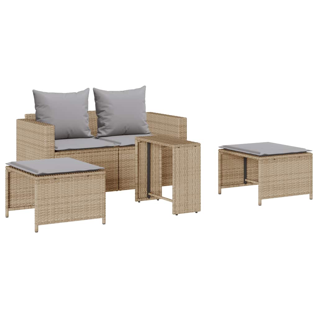 5-tlg. Garten-Sofagarnitur Kissen Stapelbar Schwarz Poly Rattan