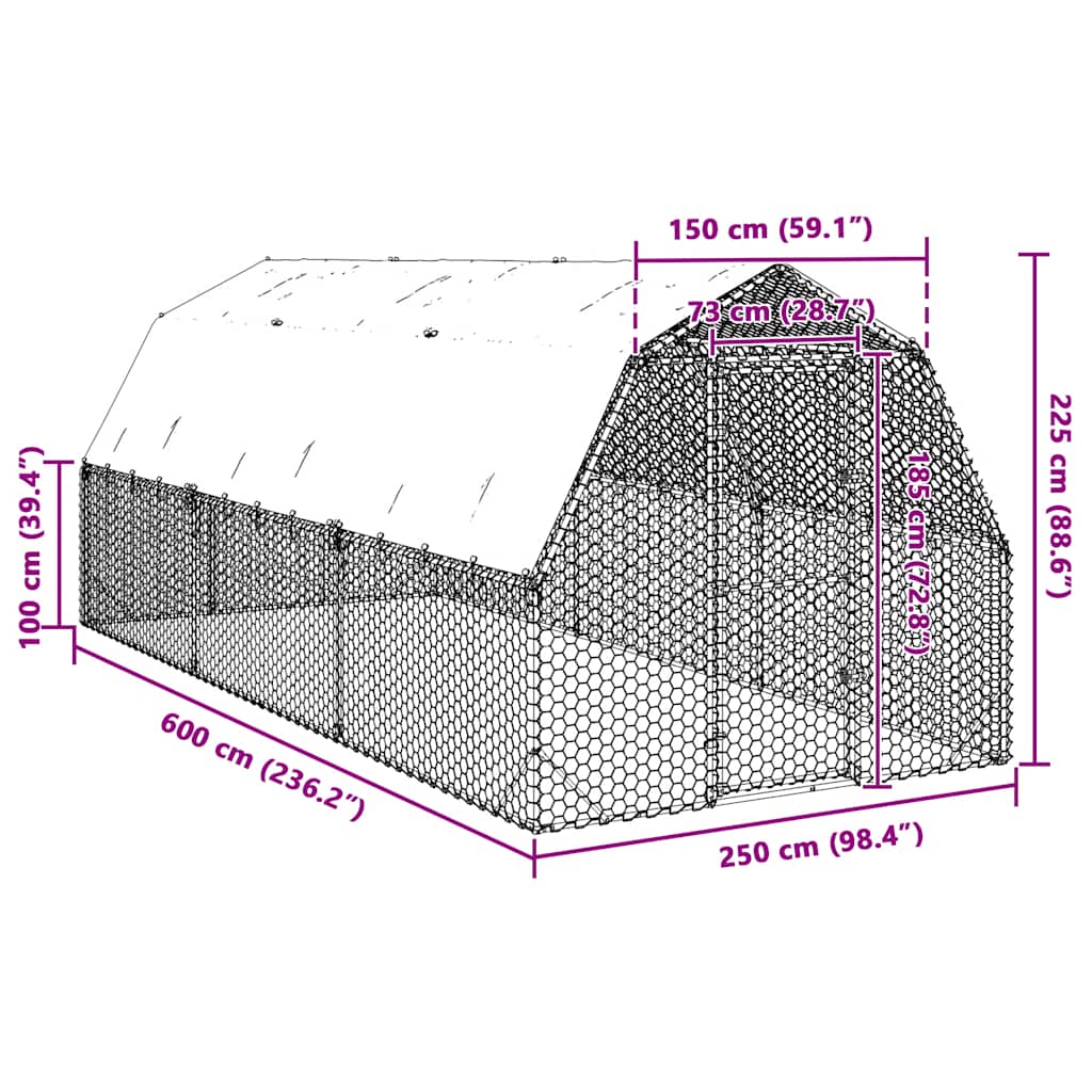 Hühnerstall 2,5x4x2,25 m Verzinkter Stahl
