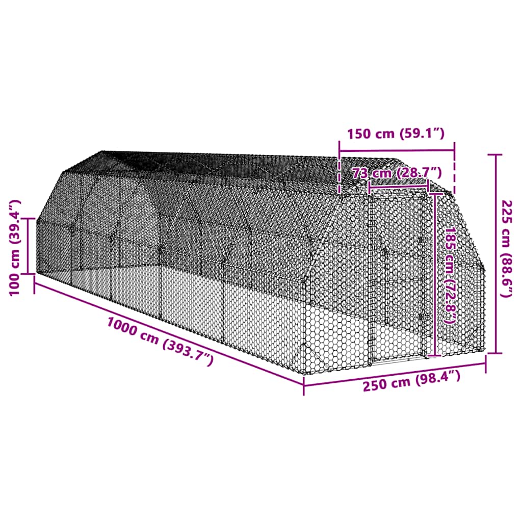 Hühnerstall 2,5x4x2,25 m Verzinkter Stahl