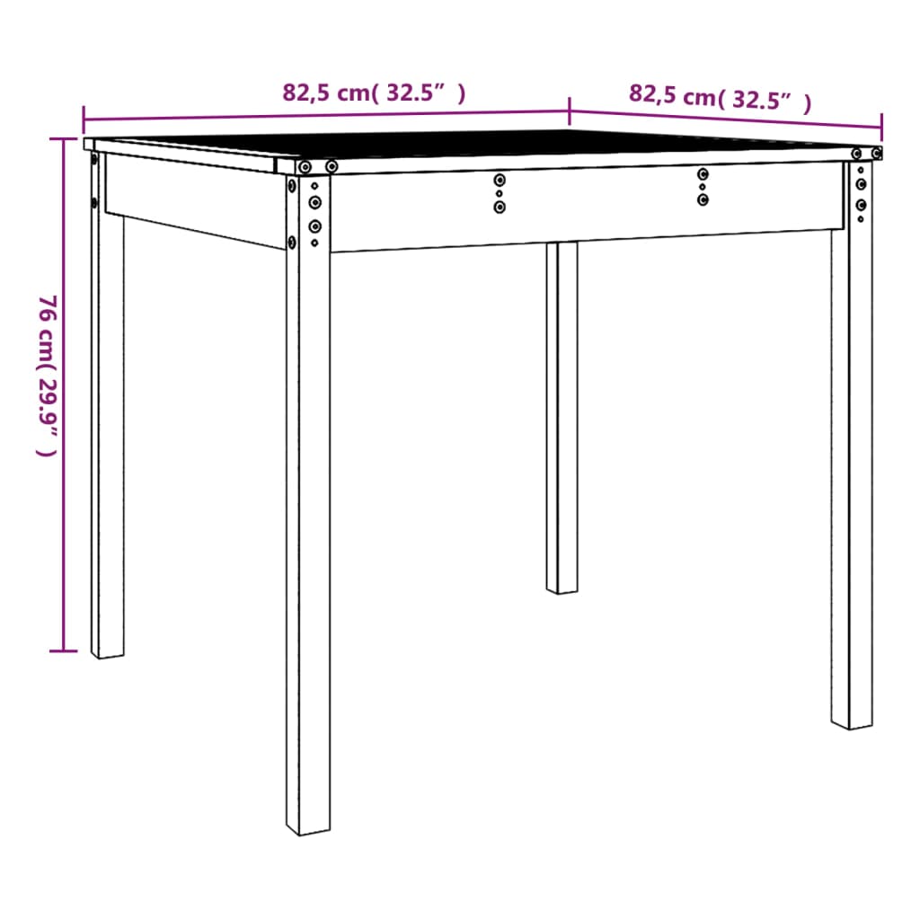 Gartentisch 82,5x82,5x76 cm Massivholz Kiefer