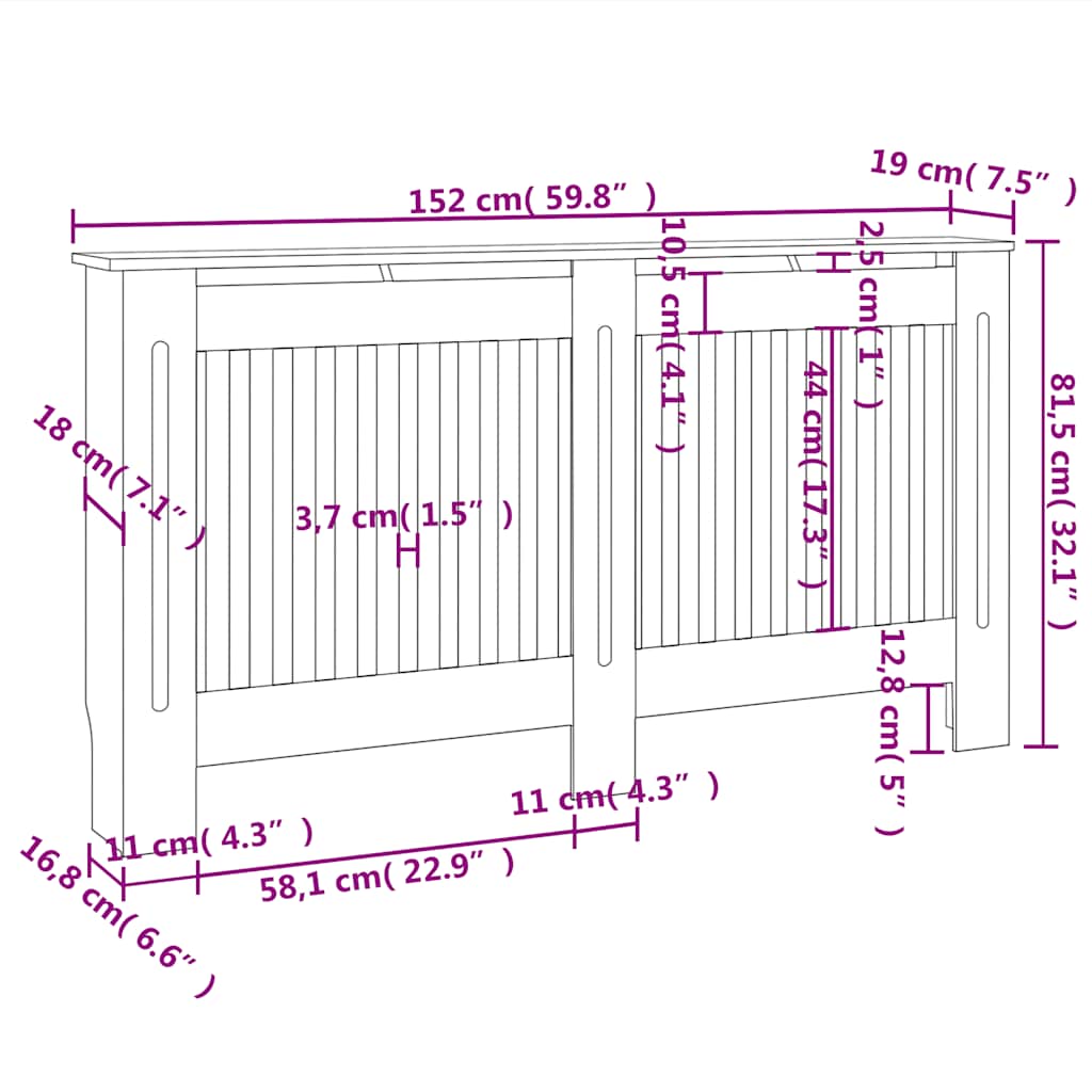 Holzwerkstoff Heizkörper-Abdeckung Heizkörperverkleidung 112 cm, weiß