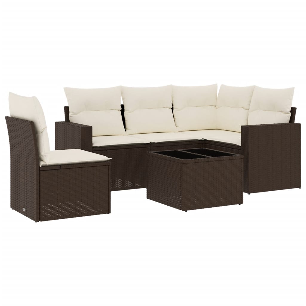5-tlg. Garten-Sofagarnitur mit Kissen Schwarz Poly Rattan