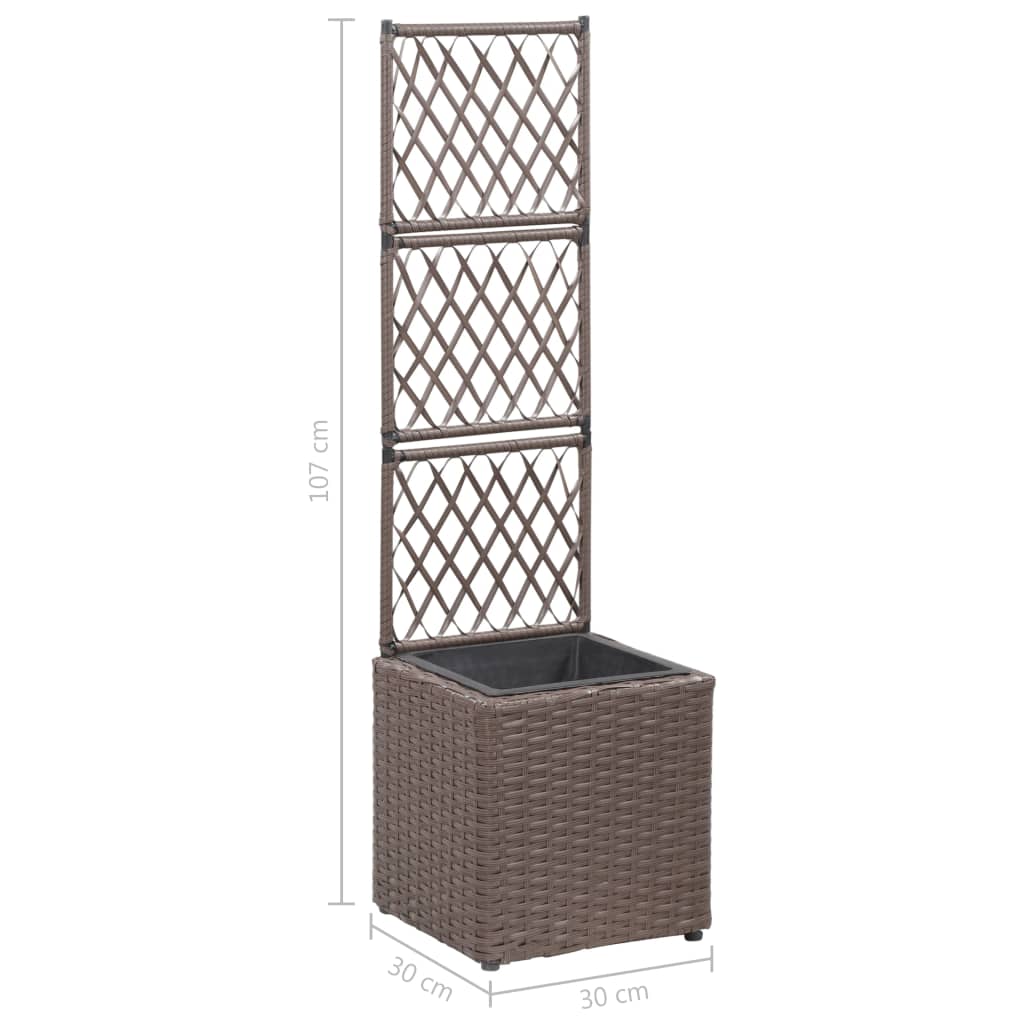 Hochbeet mit Rankgitter 1 Topf 30x30x107cm Poly Rattan Schwarz