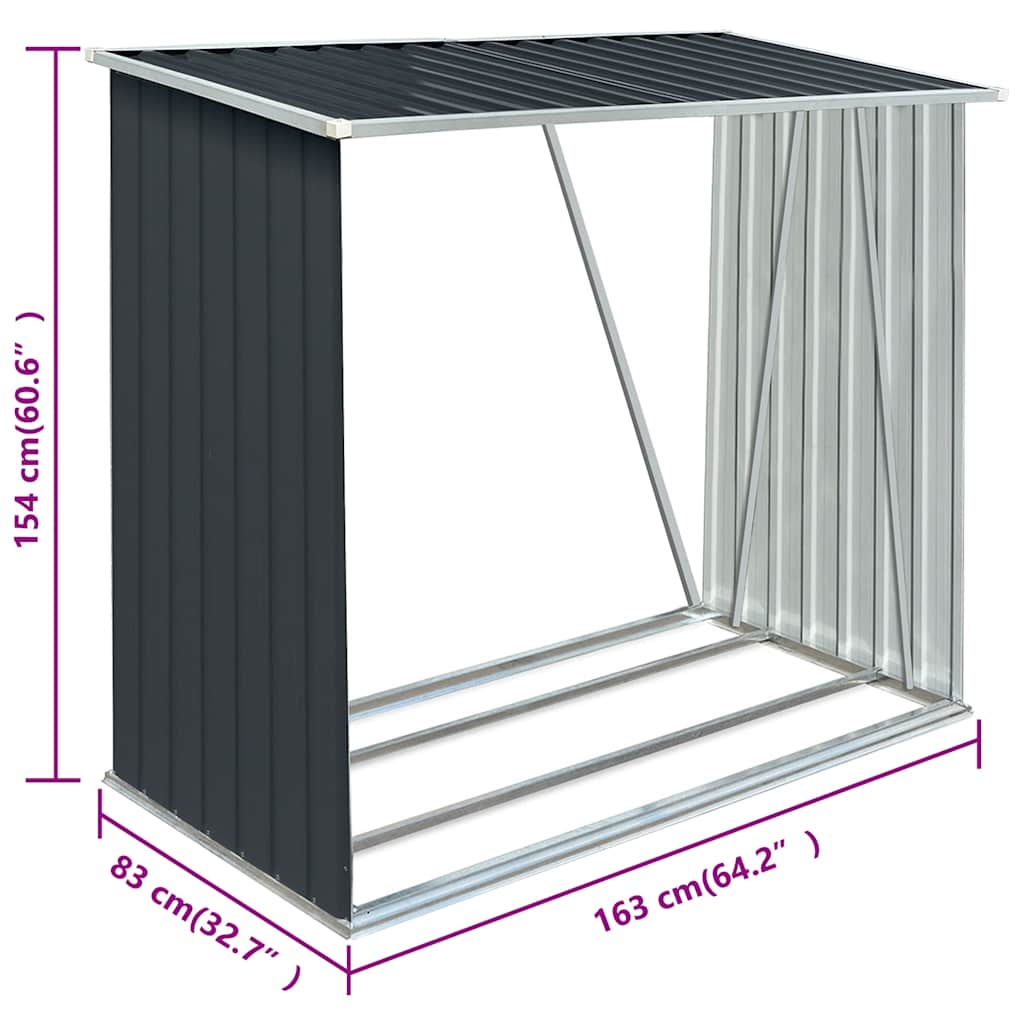 Brennholzlager Verzinkter Stahl 163 x 83 x 154 cm Grau