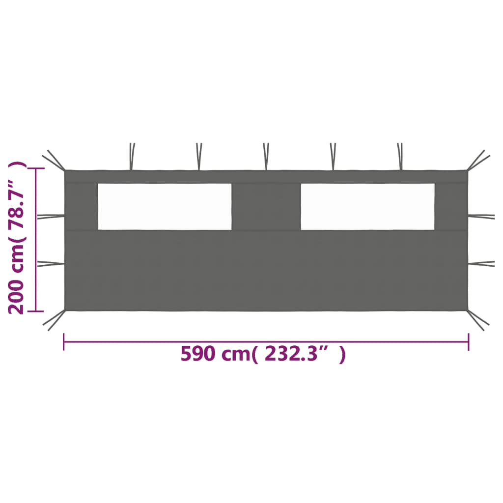 Pavillon-Seitenwand mit Fenstern 6x2 m Creme