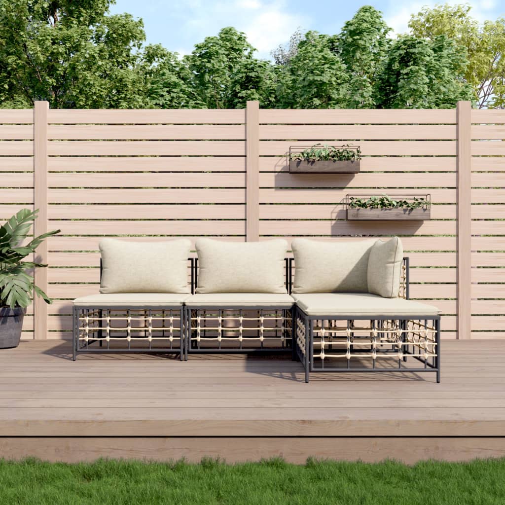 5-tlg. Garten-Lounge-Set mit Kissen Anthrazit Poly Rattan