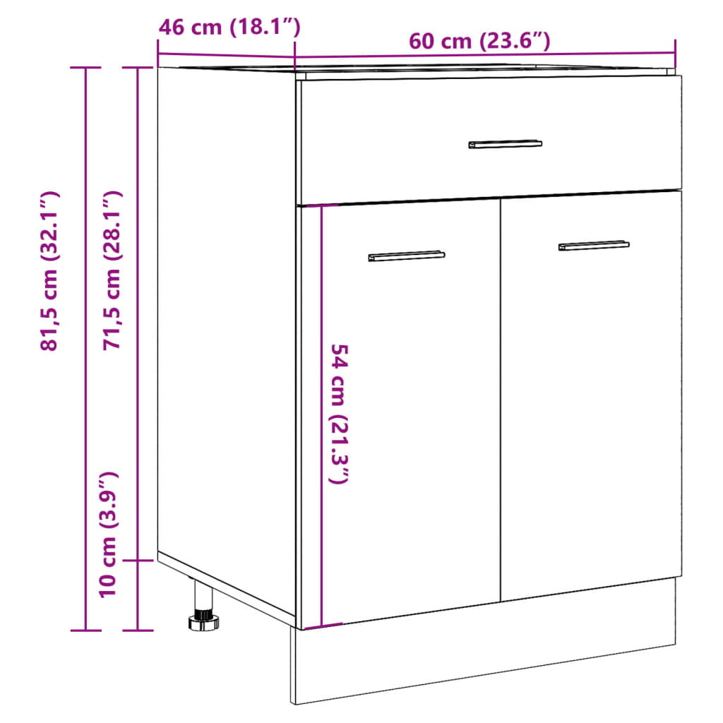 Unterschrank Lyon Weiß 60x46x81,5 cm Holzwerkstoff