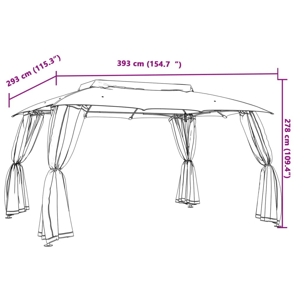 Pavillon mit Doppeldach & Netzwänden Creme 2,93x2,93 m Stahl