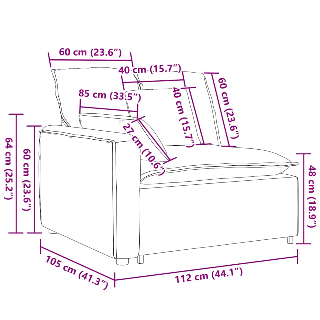 Modulares Sofa Endmodul mit Armlehne Kissen Hellgrau 100 cm