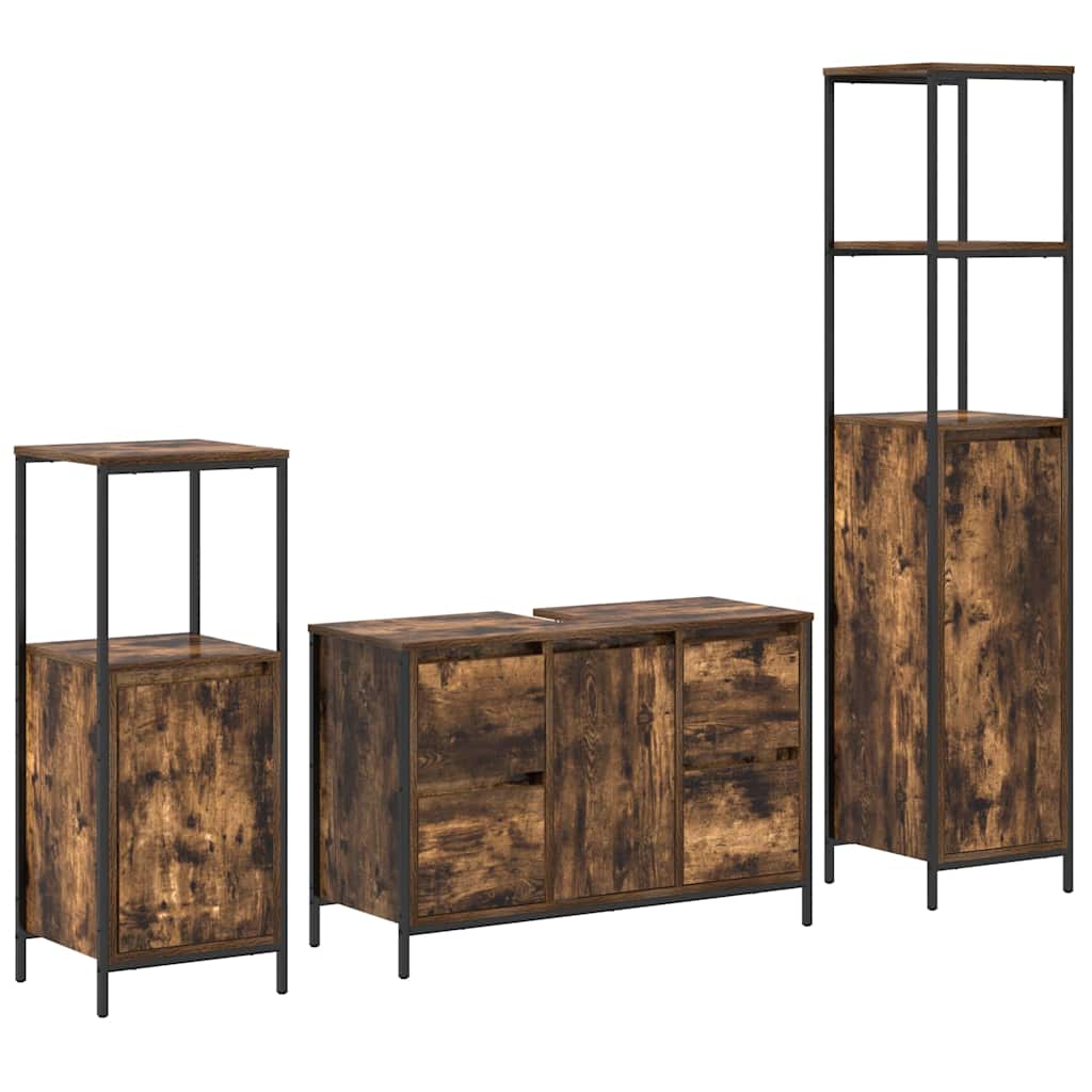 Badezimmermöbel Set mit Schubladen 2 pcs Schwarz Eichen-Optik