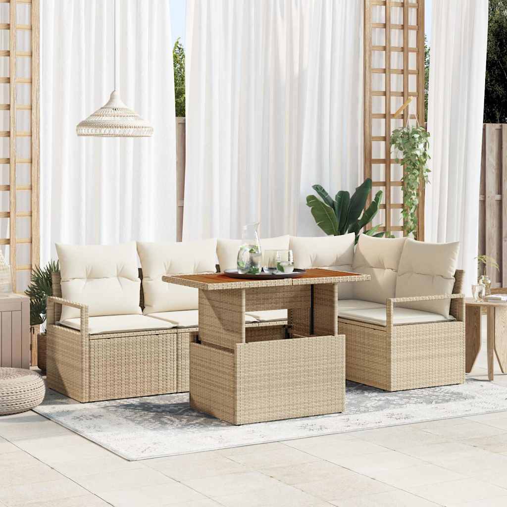 Garten Essgruppe mit Kissen 6 pcs Schwarz und Creme