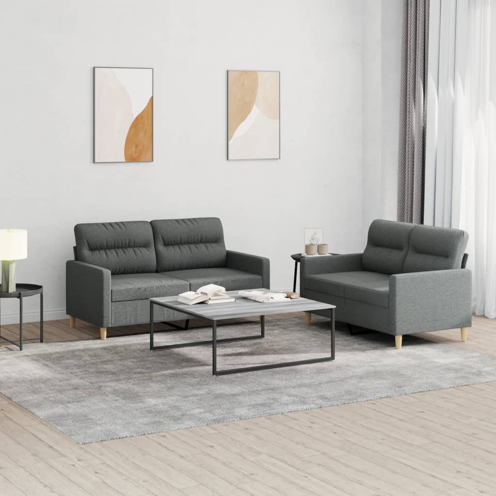 3-tlg. Sofagarnitur mit Kissen Creme Stoff