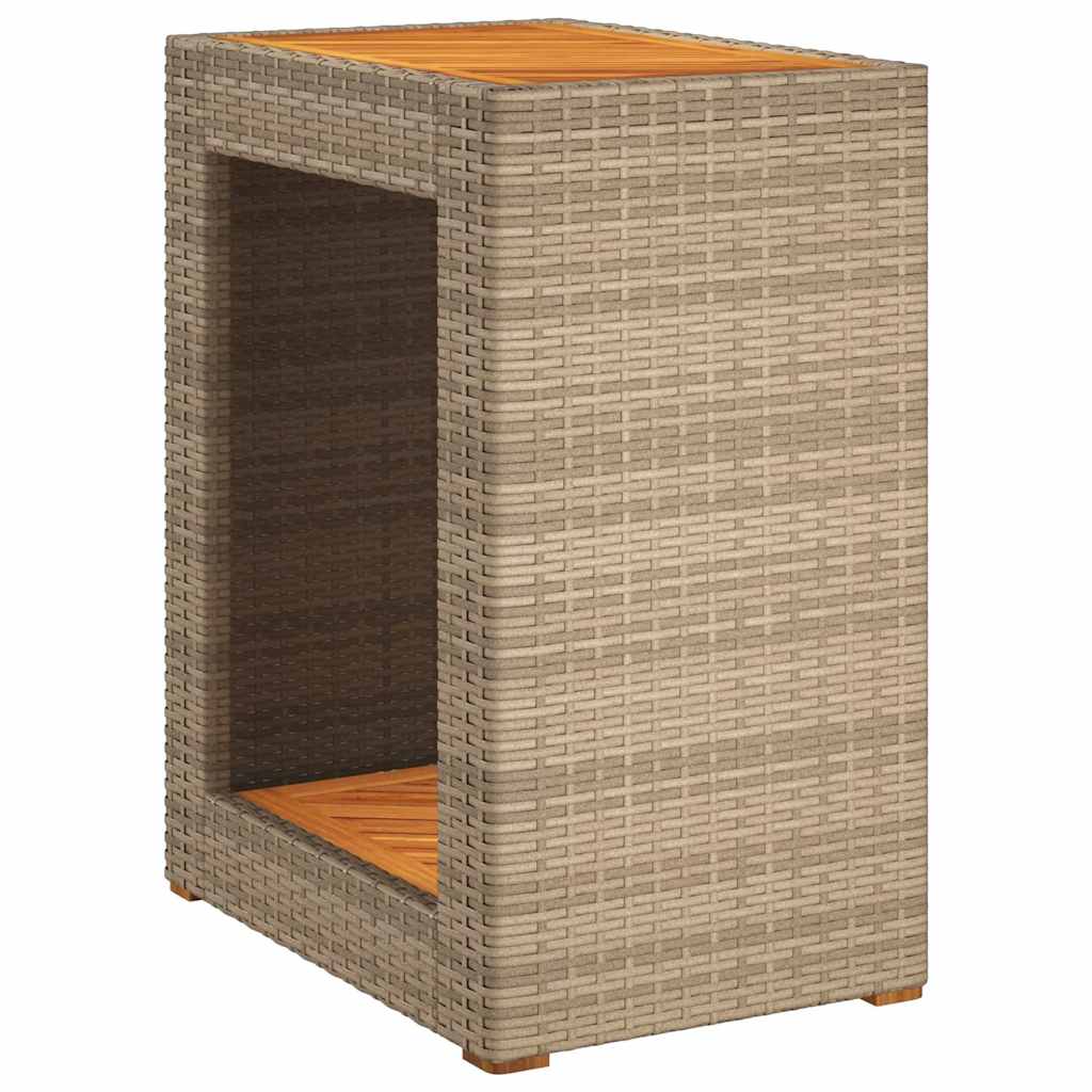 Garten-Beistelltisch mit Holzplatte Schwarz Poly Rattan