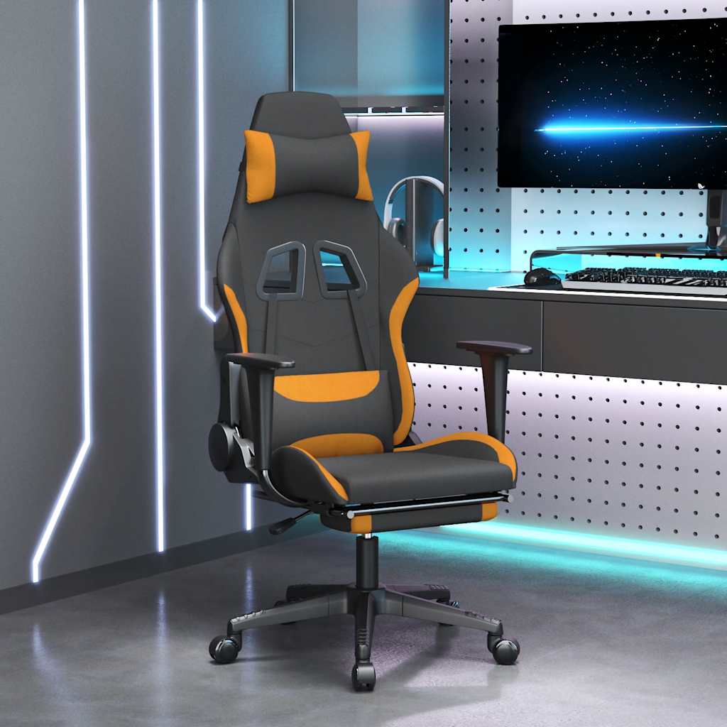 Gaming-Stuhl mit Massagefunktion Schwarz und Creme Stoff