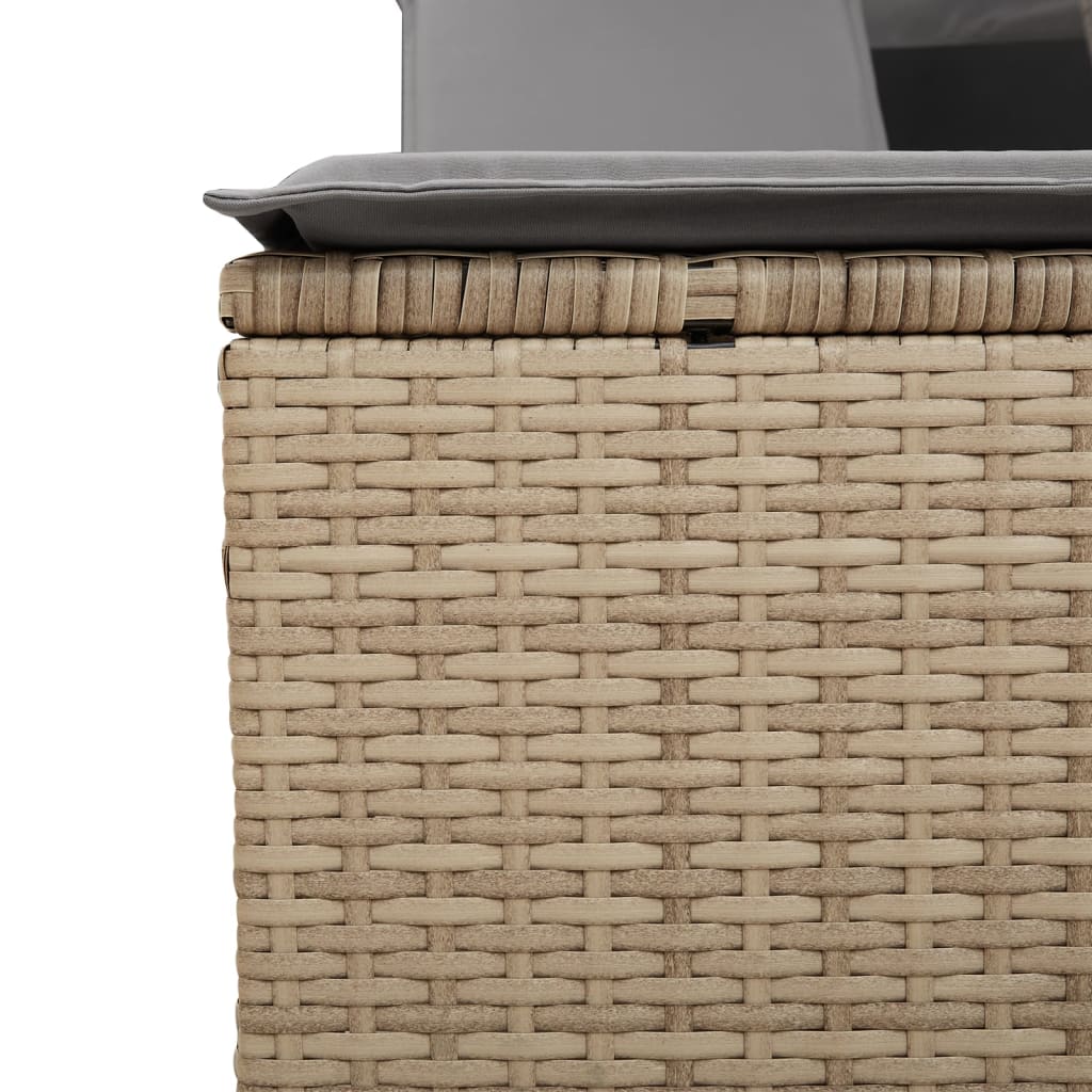 Doppel-Sonnenliege mit Dach und Auflagen Schwarz Poly Rattan