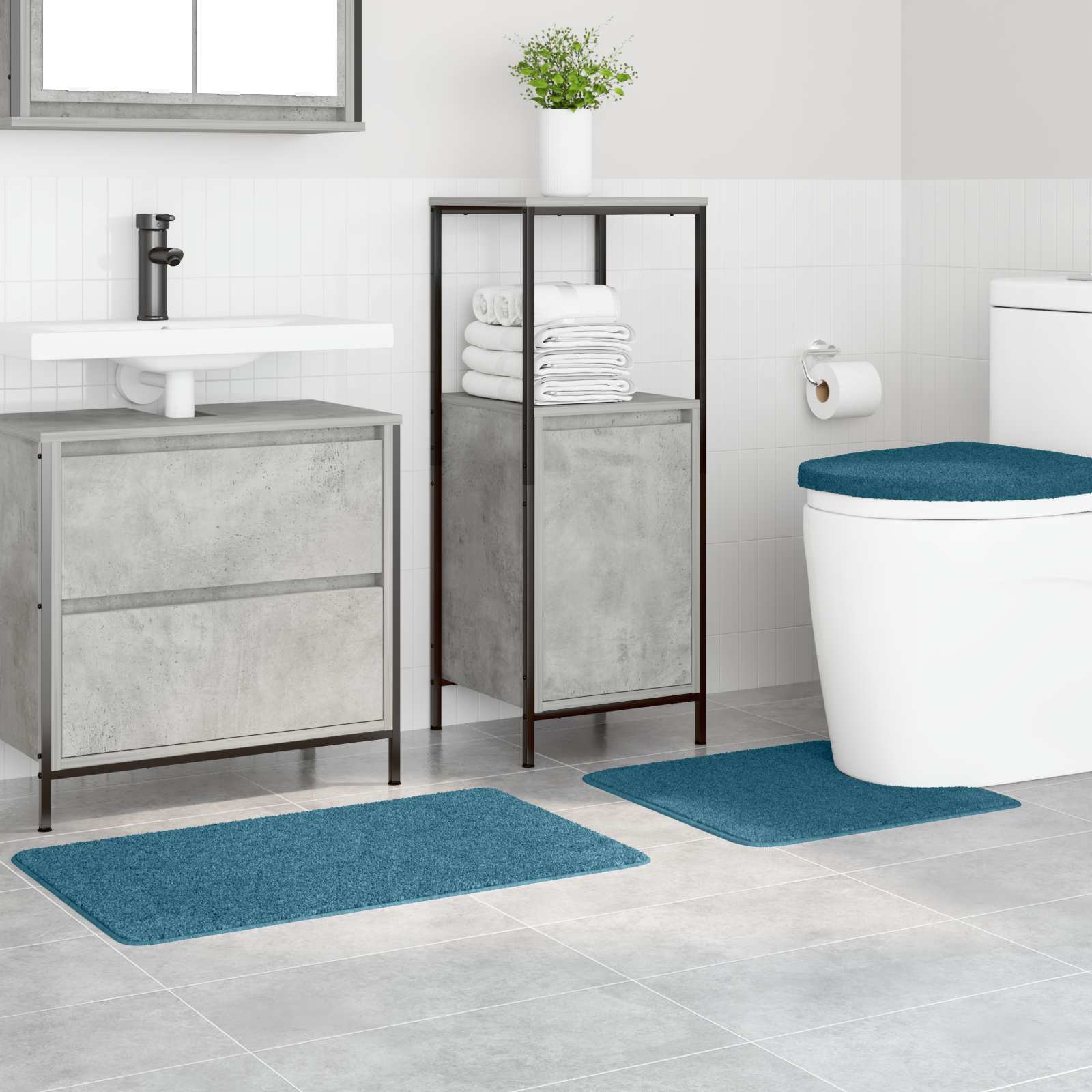 Anti-Rutsch Badematten-Set 3 pcs Grau PP